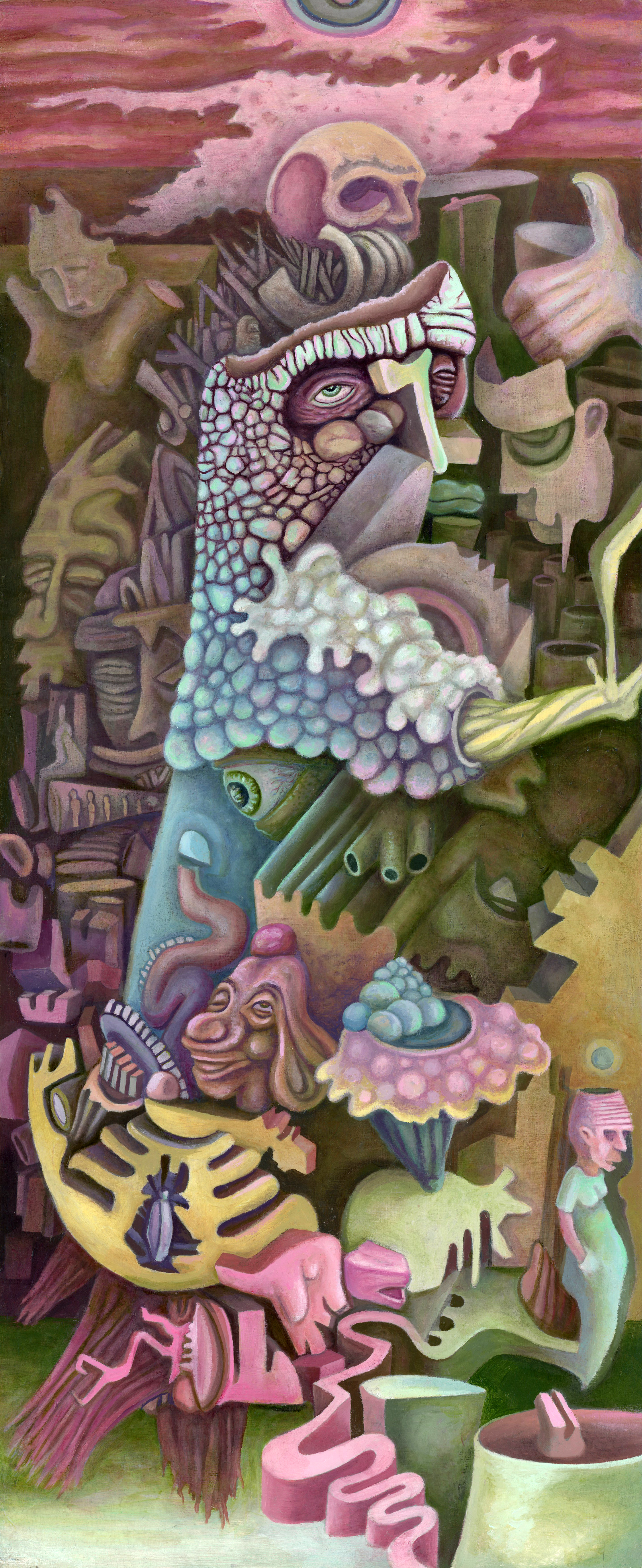 Opham - Abstract painting featuring geometric patterns and vibrant colors
